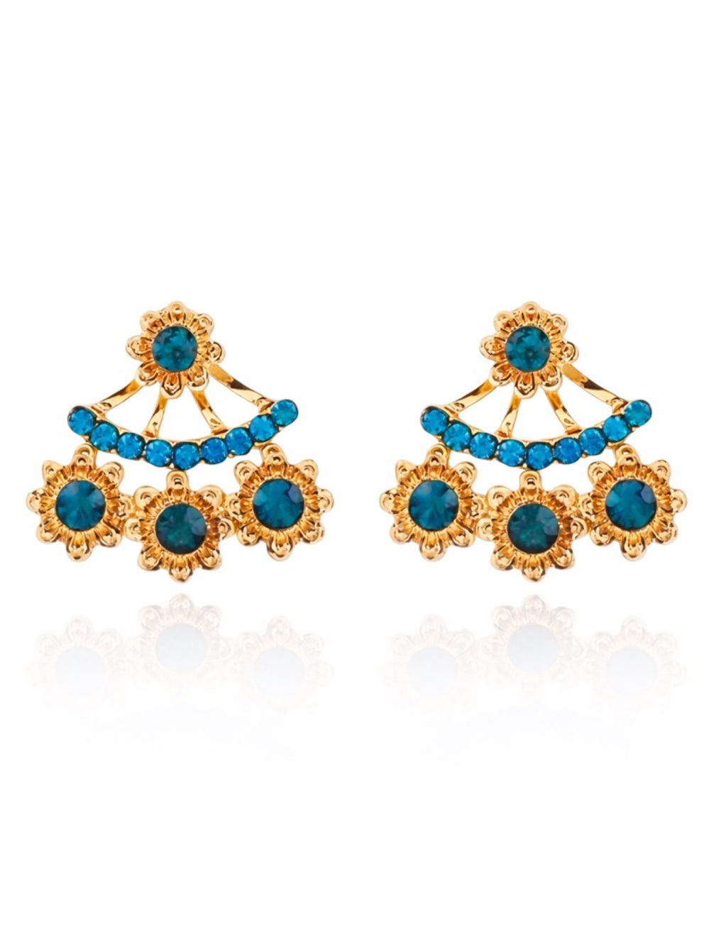 Teal Blue Green Crystal 2 Part Earrings